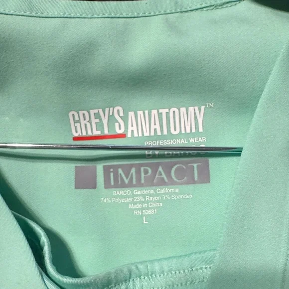 Grey's Anatomy Mint Green Scrub set with Silver Trim - Picture 4 of 5
